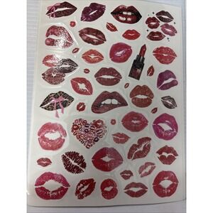 Tattoos, Red/Pink Lip Print Kiss Face Tattoo Body Decorations Temporary - 8 Pgs